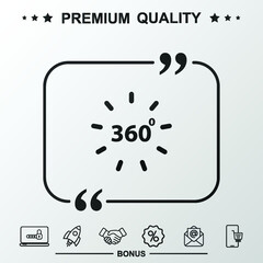 Angle 360 degrees sign icon. With quote symbol