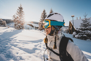 Mountaineer backcountry ski walking ski alpinist in the mountains. Ski touring in alpine landscape...