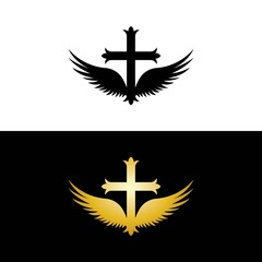 Cross wings for Church Logo vector template creative icon design