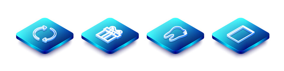 Set Isometric line Refresh, Gift box, Broken tooth and Book icon. Vector.