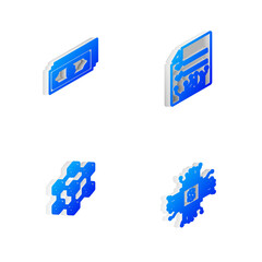 Set Isometric line Smart contract, Cryptocurrency bitcoin, Blockchain technology and Processor chip with dollar icon. Vector.