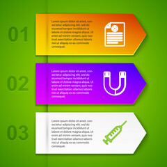 Set line Clinical record, Magnet, Syringe and Genetic engineering. Business infographic template. Vector.