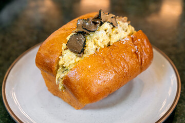 bread with scrambled eggs and truffle mushroom