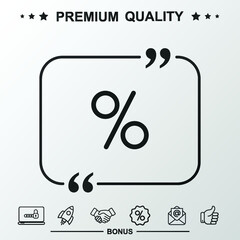 Percentage, percent icon. Text inside quote symbol