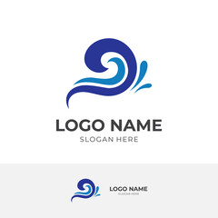 simple wave logo design with flat blue color style