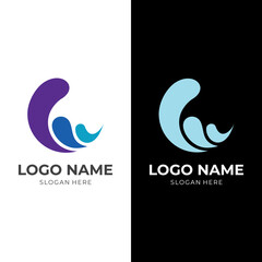 Obraz premium wave logo design with flat blue color style