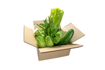 Vegetables in the cardboard box isolated on white