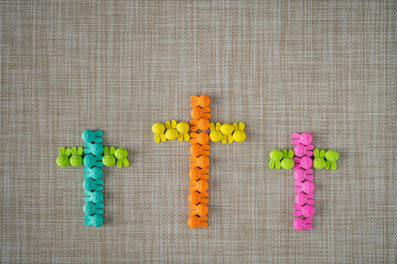 Color Full Pastel Color Christian Easter Crosses made of Bunny Rabbits