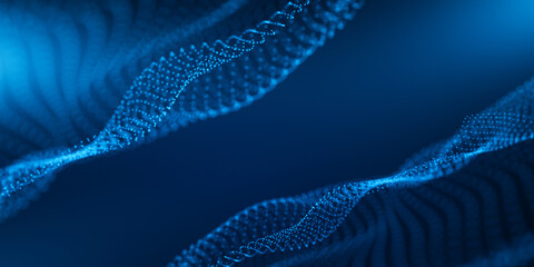 Abstract blue digital wave technology network background. 3D rendered illustration