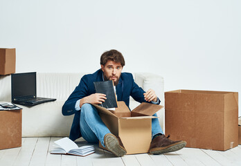 Business man boxes with things moving office lifestyle official