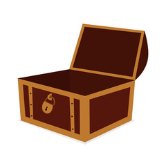 Vector of an unlocked empty wooden treasure box on a white background