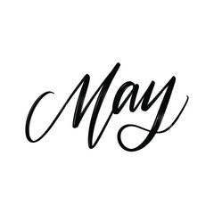 CYRILLIC SPRING MONTH VECTOR HAND LETTERING with meaning HELLO MAY. MAY MONTH typography