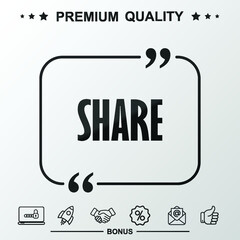 Share icon. With quote symbol.