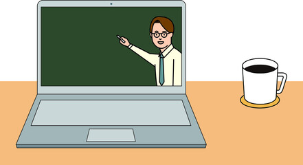 黒板を使って説明する先生のオンライン授業を見る