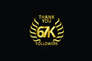 67K, 67.000 Followers celebration logotype. anniversary logo with golden and Spark light white color isolated on back background for social media - Vector
