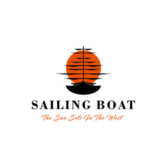 Sailing Boat silhouette in the sea logo Vector design with vacation and transportation