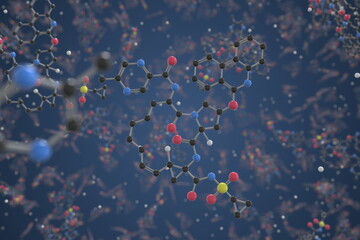 Paritaprevir molecule. Ball-and-stick molecular model. Chemistry related 3d rendering