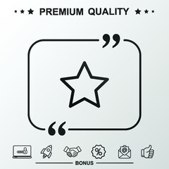 Stars line icon. Text inside quote symbol.