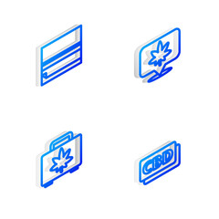 Set Isometric line Location and cannabis, Rolling paper, Shopping box of marijuana and Cannabis molecule icon. Vector.