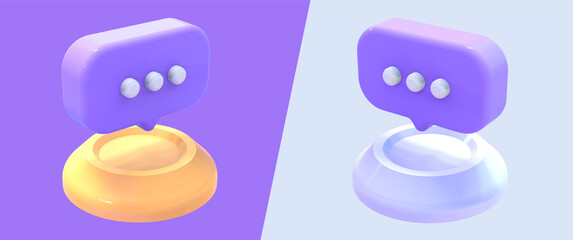 Speech bubbles in 3d style. 3d Chat bubble. Talk, dialogue, messenger or online support concept.
