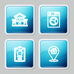 Set line House, Washer, contract and Location with house icon. Vector.