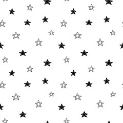 Star seamless pattern, black and white hand-drawn astral doodle digital paper, abstract stars repeating background, the monochrome stellar vector wallpaper, cute starry decorative element
