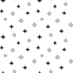 Star seamless pattern, black and white hand-drawn astral doodle digital paper, abstract stars repeating background, the monochrome stellar vector wallpaper, cute starry decorative element