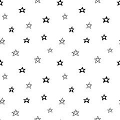 Star seamless pattern, black and white hand-drawn astral doodle digital paper, abstract stars repeating background, the monochrome stellar vector wallpaper, cute starry decorative element
