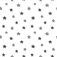 Star seamless pattern, black and white hand-drawn astral doodle digital paper, abstract stars repeating background, the monochrome stellar vector wallpaper, cute starry decorative element