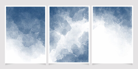 deep blue indigo watercolor wet wash splash invitation card background template collection