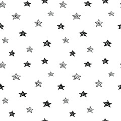 Star seamless pattern, black and white hand-drawn astral doodle digital paper, abstract stars repeating background, the monochrome stellar vector wallpaper, cute starry decorative element