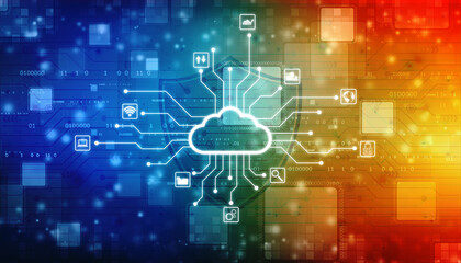 2d illustration of Cloud computing, Digital Cloud computing Concept background. Cyber technology, internet data storage, database and mobile server concept