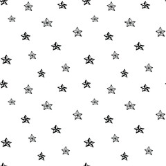 Star seamless pattern, black and white hand-drawn astral doodle digital paper, abstract stars repeating background, the monochrome stellar vector wallpaper, cute starry decorative element