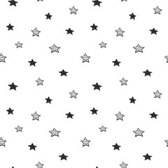 Star seamless pattern, black and white hand-drawn astral doodle digital paper, abstract stars repeating background, the monochrome stellar vector wallpaper, cute starry decorative element