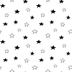 Star seamless pattern, black and white hand-drawn astral doodle digital paper, abstract stars repeating background, the monochrome stellar vector wallpaper, cute starry decorative element