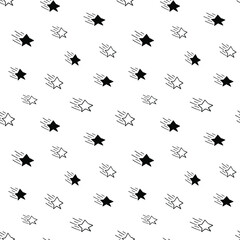 Star seamless pattern, black and white hand-drawn astral doodle digital paper, abstract stars repeating background, the monochrome stellar vector wallpaper, cute starry decorative element