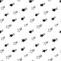 Star seamless pattern, black and white hand-drawn astral doodle digital paper, abstract stars repeating background, the monochrome stellar vector wallpaper, cute starry decorative element