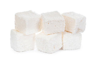 White Turkish delight with coconut shavings isolated on white