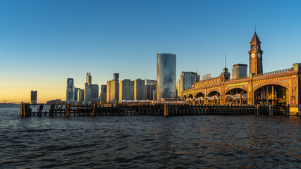 Hoboken waterfront Architecture on the Hudson River. - obrazy, fototapety, plakaty