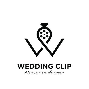 wedding Studio Movie Video Cinema Cinematography Film Production with initial letter w and diamond ring logo design vector icon illustration Isolated White Background