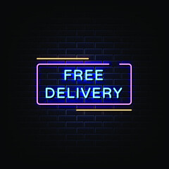 Obraz premium Free delivery neon signboard vector