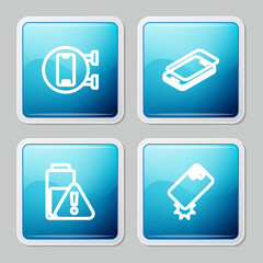 Set line Phone repair service, Glass screen protector, Smartphone battery charge and Shockproof icon. Vector.