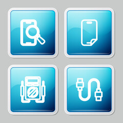 Set line Phone repair service, Glass screen protector, Multimeter and USB cable cord icon. Vector.