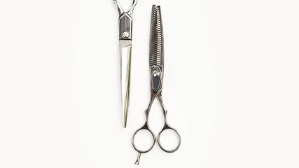 Set of professional hairdresser tools isolated on white background