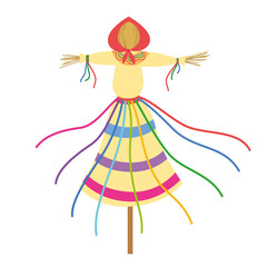 The traditional effigy was burned on the feast of Maslenitsa. Vector flat close-up illustration