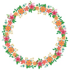 Easter wreath with cute flowers and leaves. White background, isolate. Vector illustration.	