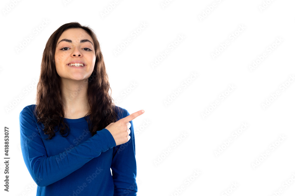 Wall mural adorable teenage girl with blue sweater