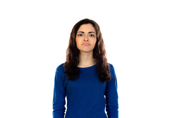 Adorable teenage girl with blue sweater