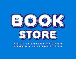 Vector trendy emblem Book Store. Retro style Font. Creative set of Alphabet Letters and Numbers