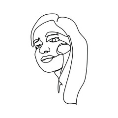 Continuous line drawing of Portrait of a Beautiful Woman's face. The Concept of Skin Beauty Care for young female models.